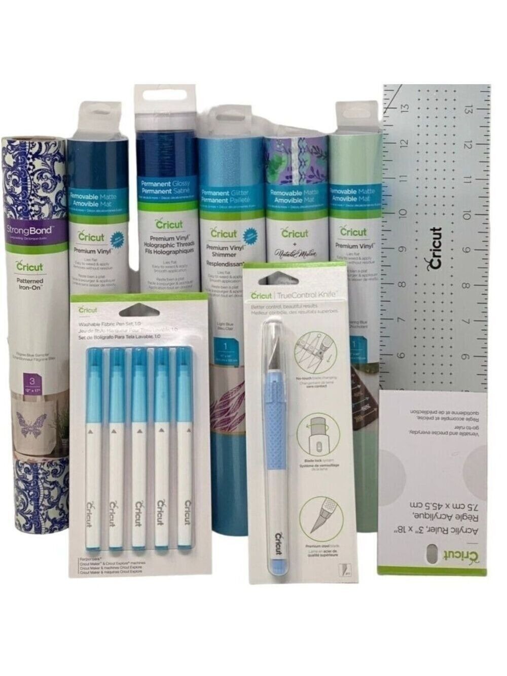 Cricut Vinyl Lot Iron On Tools Accessories Ruler Pens HTV Bundle Set Blue Gift